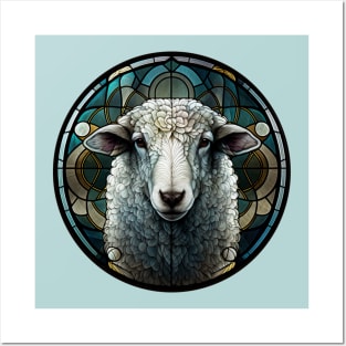 Stained Glass Farm Sheep Posters and Art